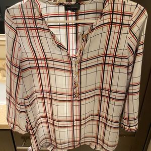 White, red, blue and gold/ brown plaid blouse - the limited -